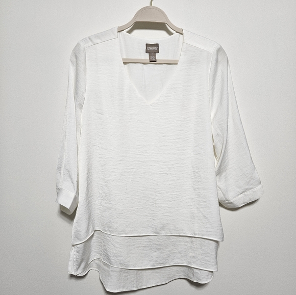 Chico's Womens Tunic Top Blouse Flowy Petal Back Cottagecore Hi Lo Soft White M - Picture 3 of 12